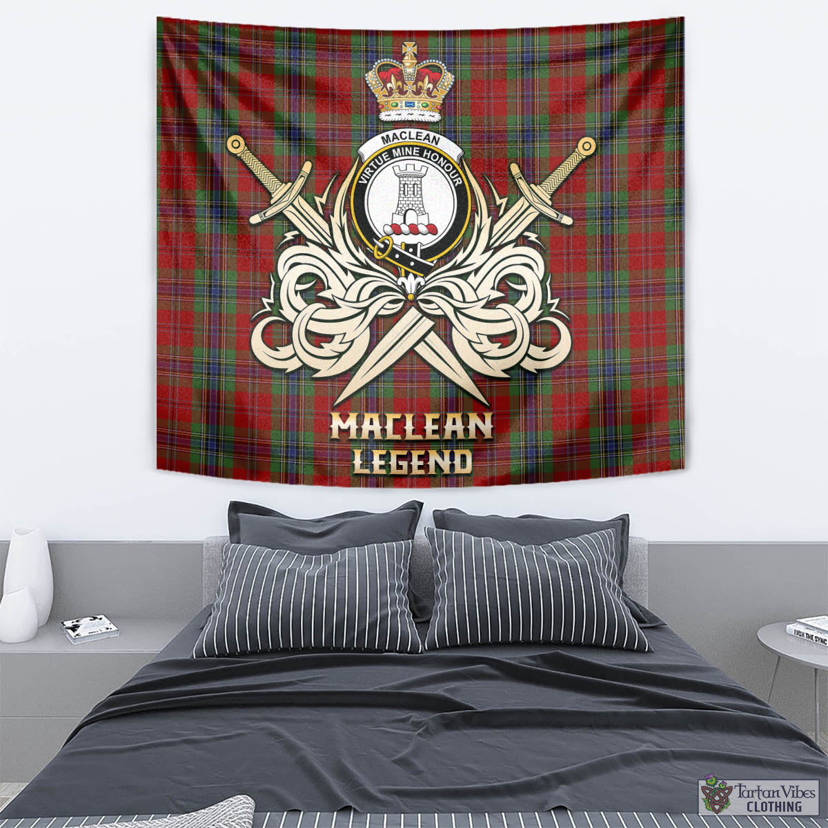 Tartan Vibes Clothing MacLean of Duart Tartan Tapestry with Clan Crest and the Golden Sword of Courageous Legacy