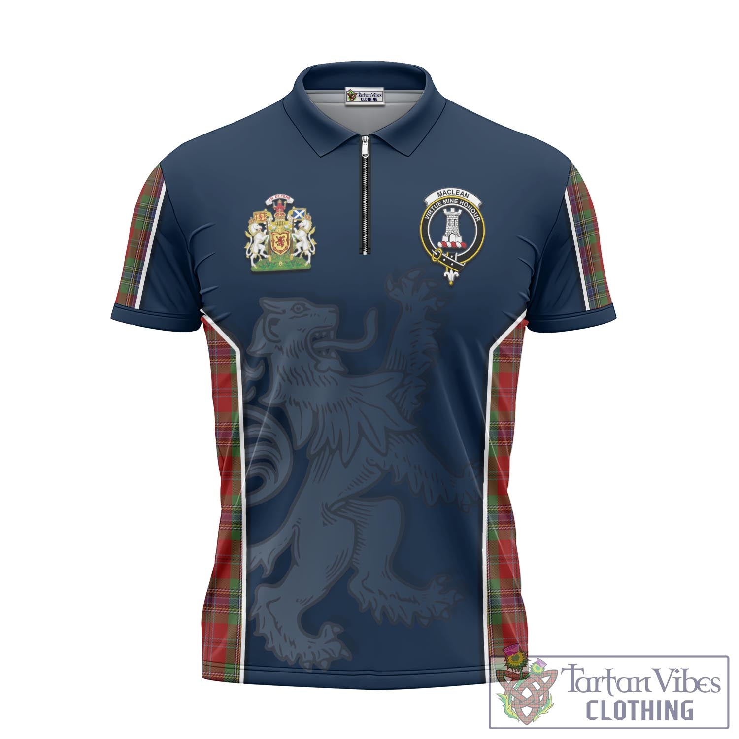 Tartan Vibes Clothing MacLean of Duart Tartan Zipper Polo Shirt with Family Crest and Lion Rampant Vibes Sport Style