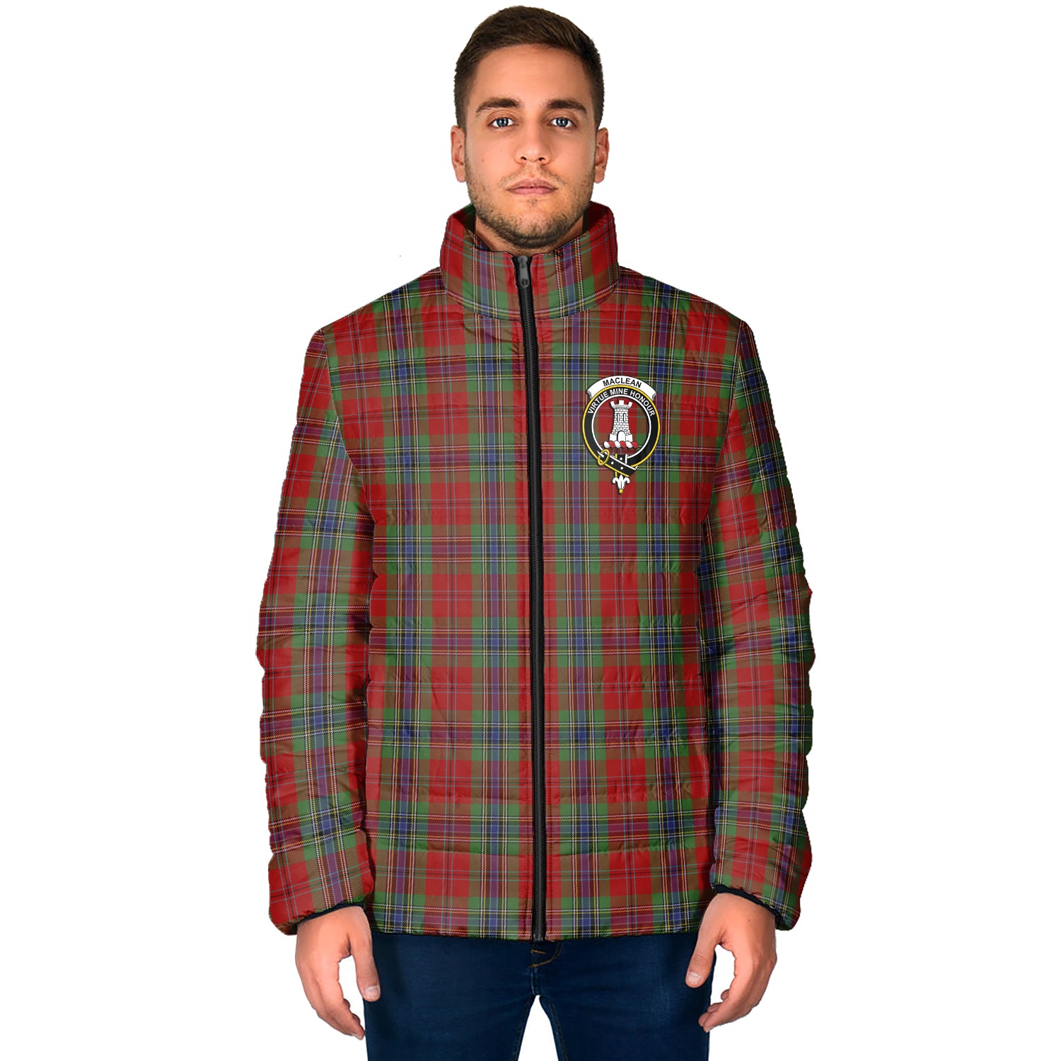 MacLean of Duart Tartan Padded Jacket with Family Crest - Tartan Vibes Clothing