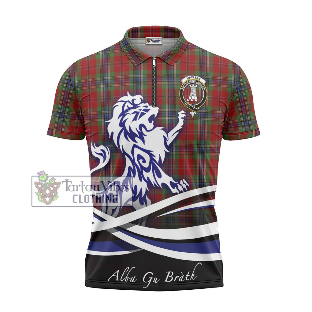 MacLean of Duart Tartan Zipper Polo Shirt with Alba Gu Brath Regal Lion Emblem - Tartanvibesclothing Shop