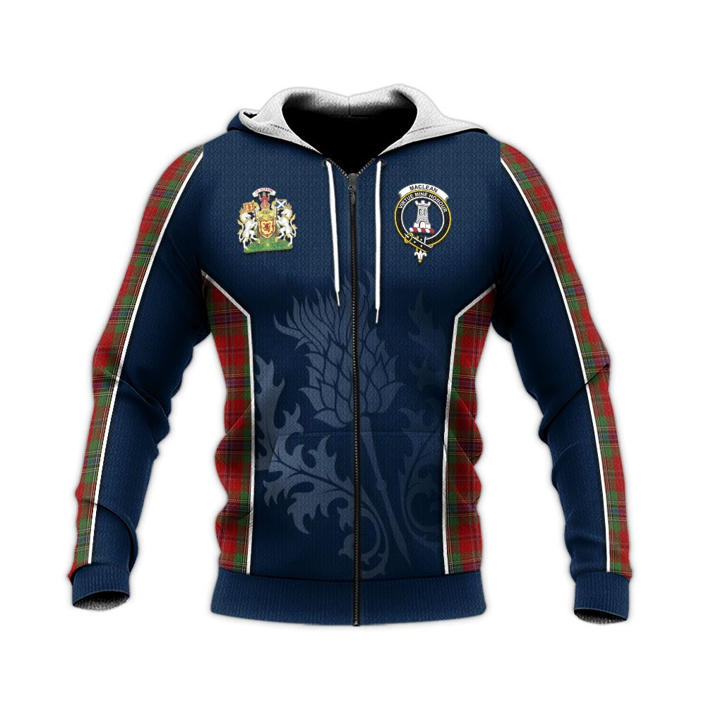 Tartan Vibes Clothing MacLean of Duart Tartan Knitted Hoodie with Family Crest and Scottish Thistle Vibes Sport Style