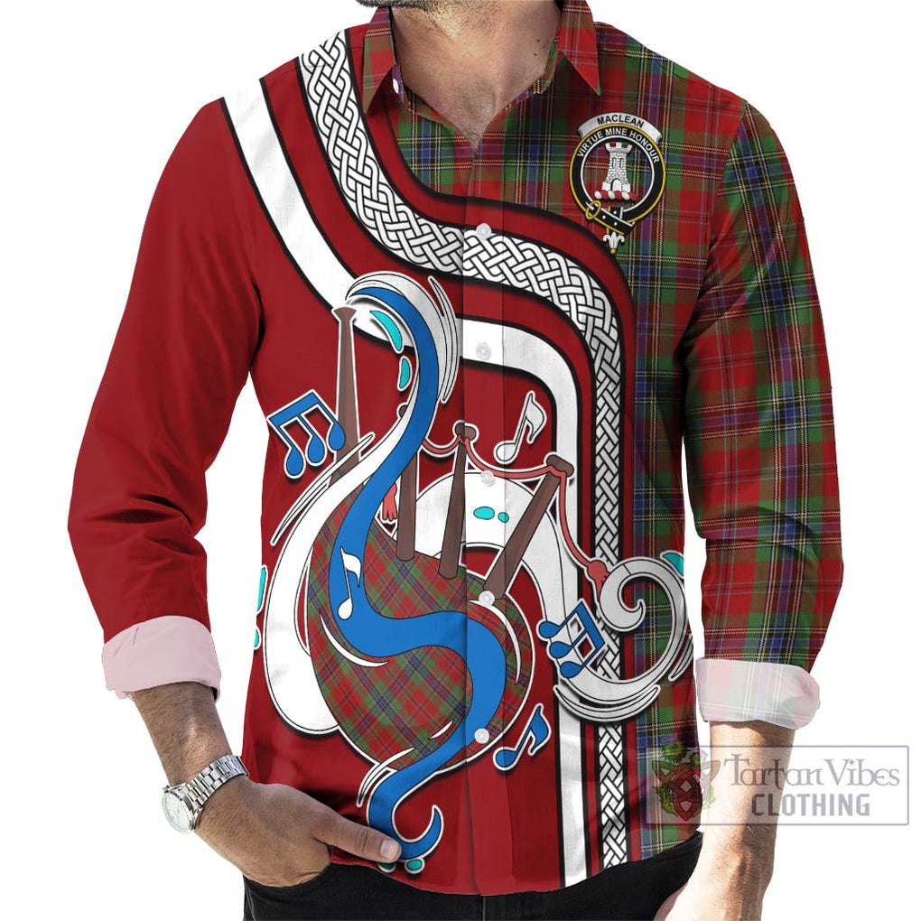 MacLean of Duart Tartan Long Sleeve Button Shirt with Epic Bagpipe Style - Tartanvibesclothing Shop