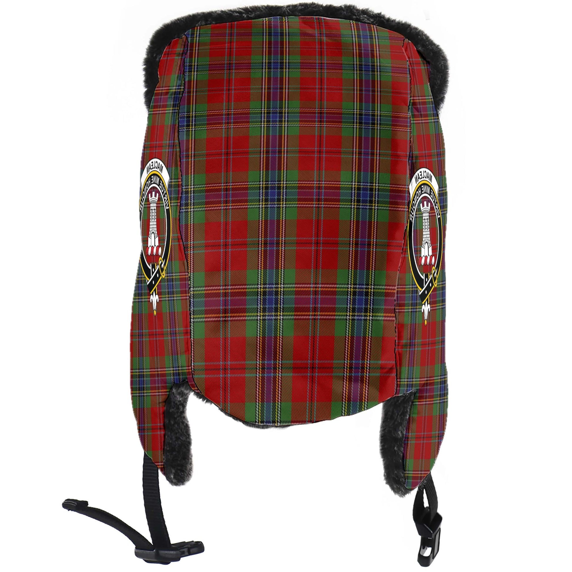 MacLean of Duart Tartan Winter Trapper Hat with Family Crest - Tartanvibesclothing