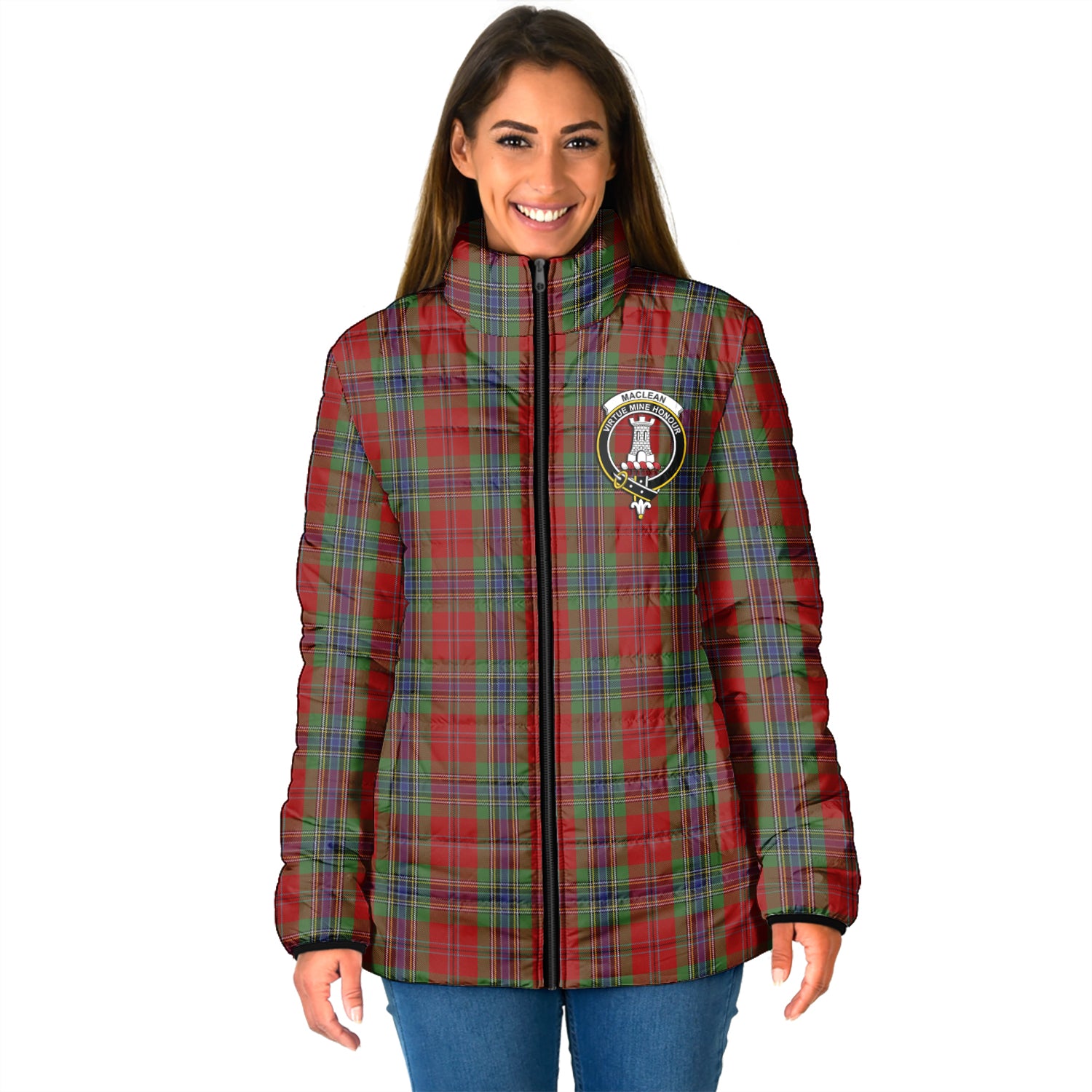 MacLean of Duart Tartan Padded Jacket with Family Crest - Tartan Vibes Clothing