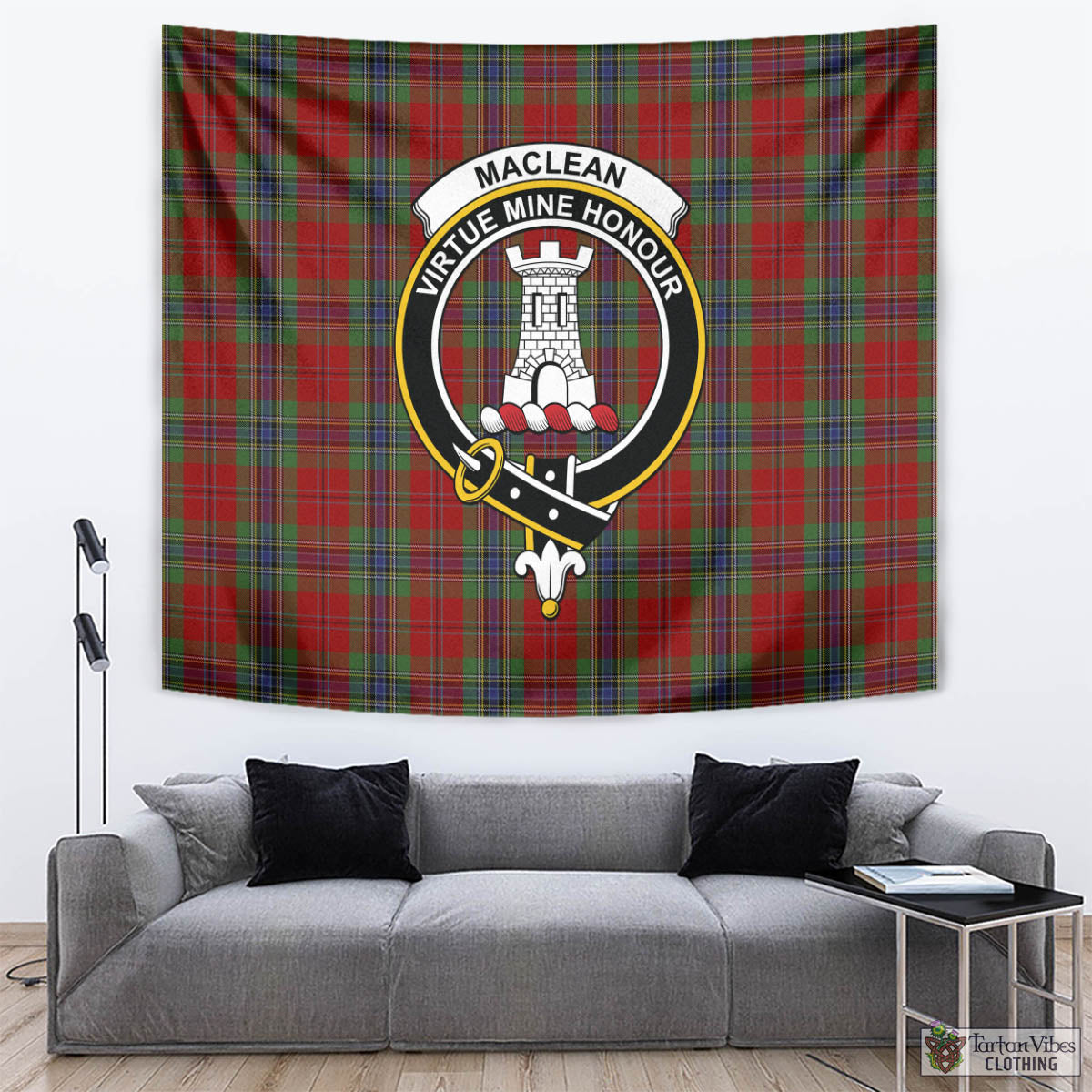 Tartan Vibes Clothing MacLean of Duart Tartan Tapestry Wall Hanging and Home Decor for Room with Family Crest