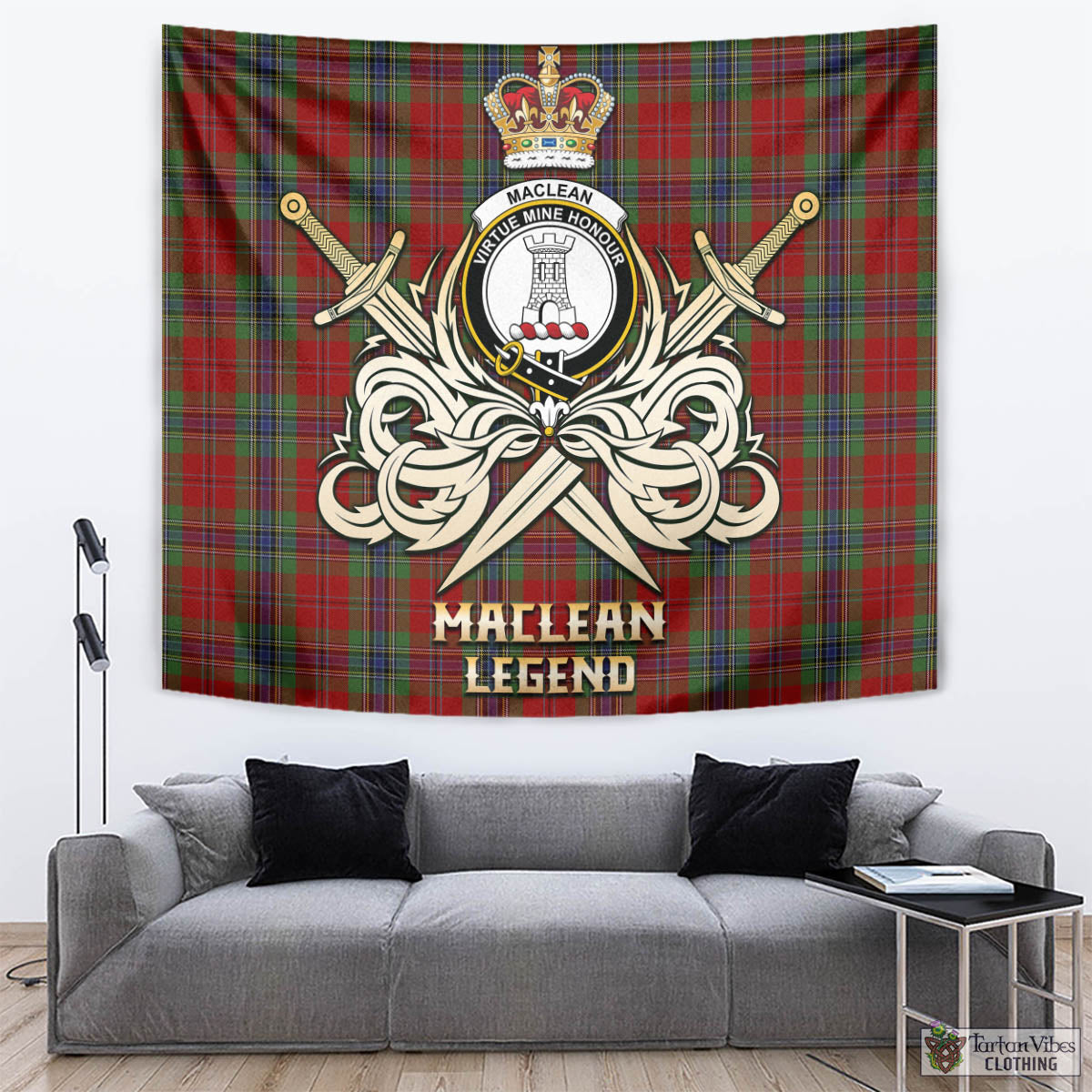 Tartan Vibes Clothing MacLean of Duart Tartan Tapestry with Clan Crest and the Golden Sword of Courageous Legacy