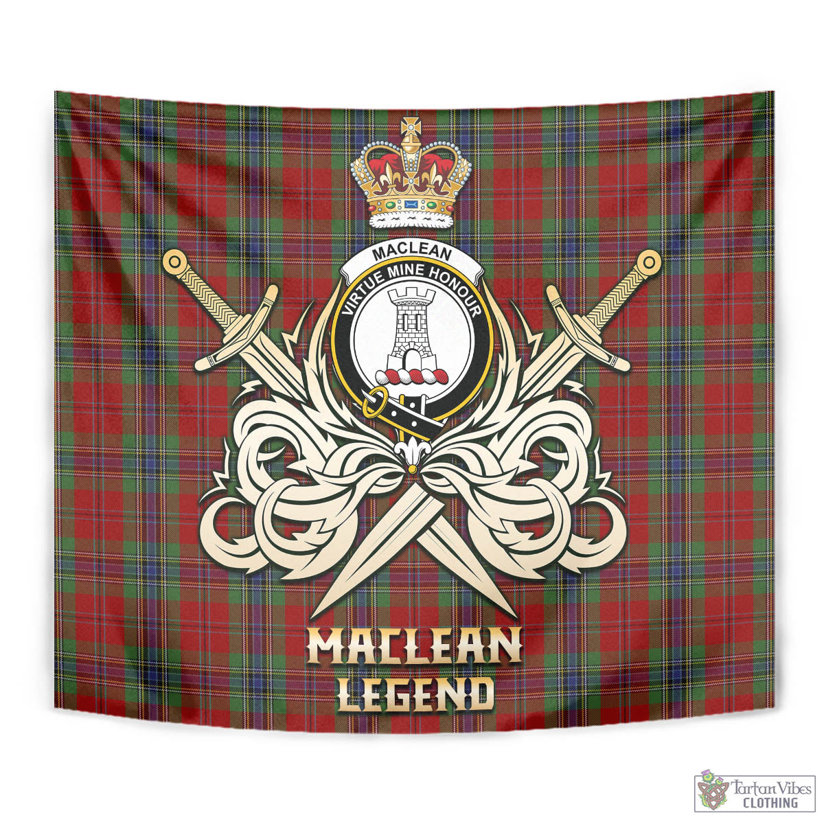 Tartan Vibes Clothing MacLean of Duart Tartan Tapestry with Clan Crest and the Golden Sword of Courageous Legacy