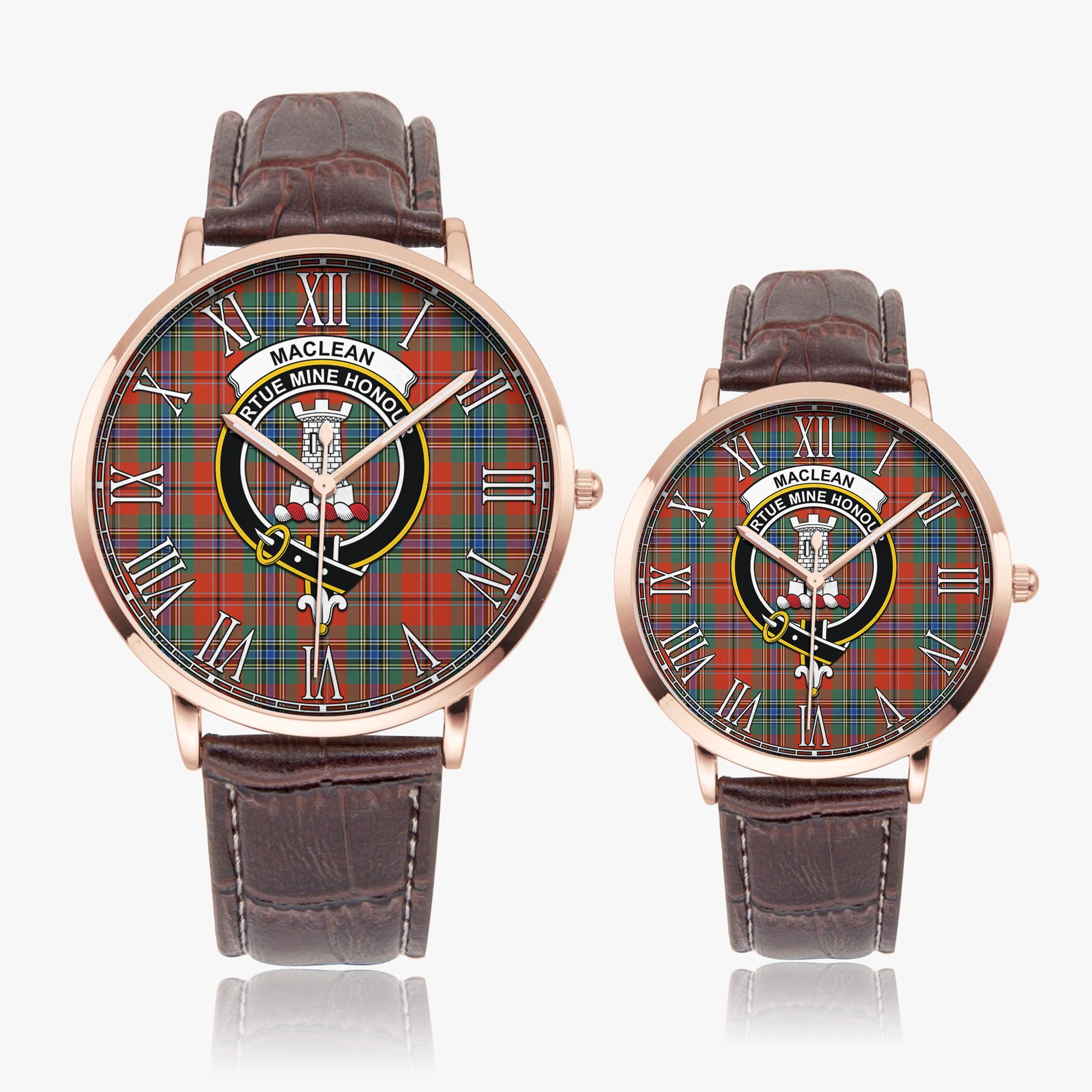 MacLean of Duart Ancient Tartan Family Crest Leather Strap Quartz Watch - Tartanvibesclothing