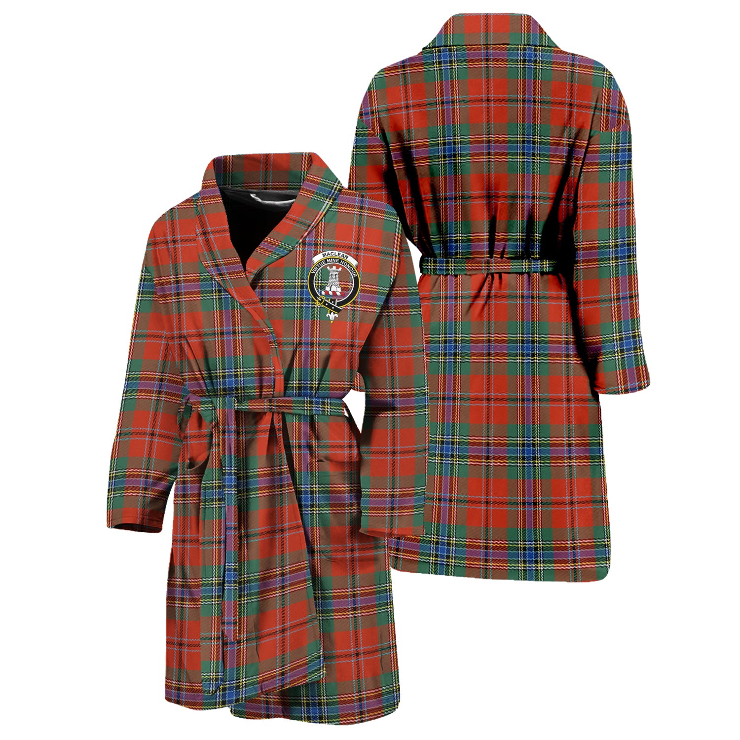 MacLean of Duart Ancient Tartan Bathrobe with Family Crest Unisex S - Tartan Vibes Clothing