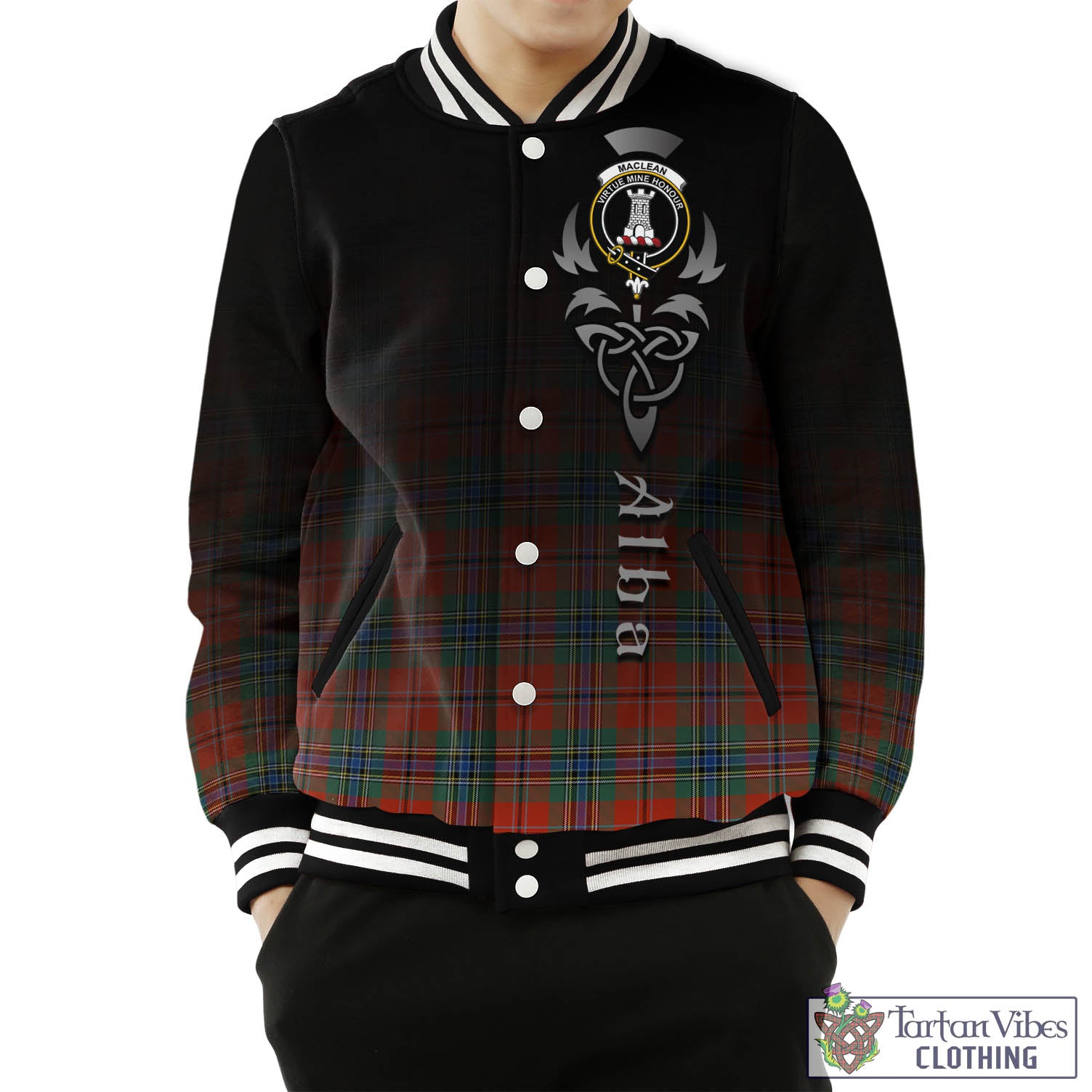 Tartan Vibes Clothing MacLean of Duart Ancient Tartan Baseball Jacket Featuring Alba Gu Brath Family Crest Celtic Inspired