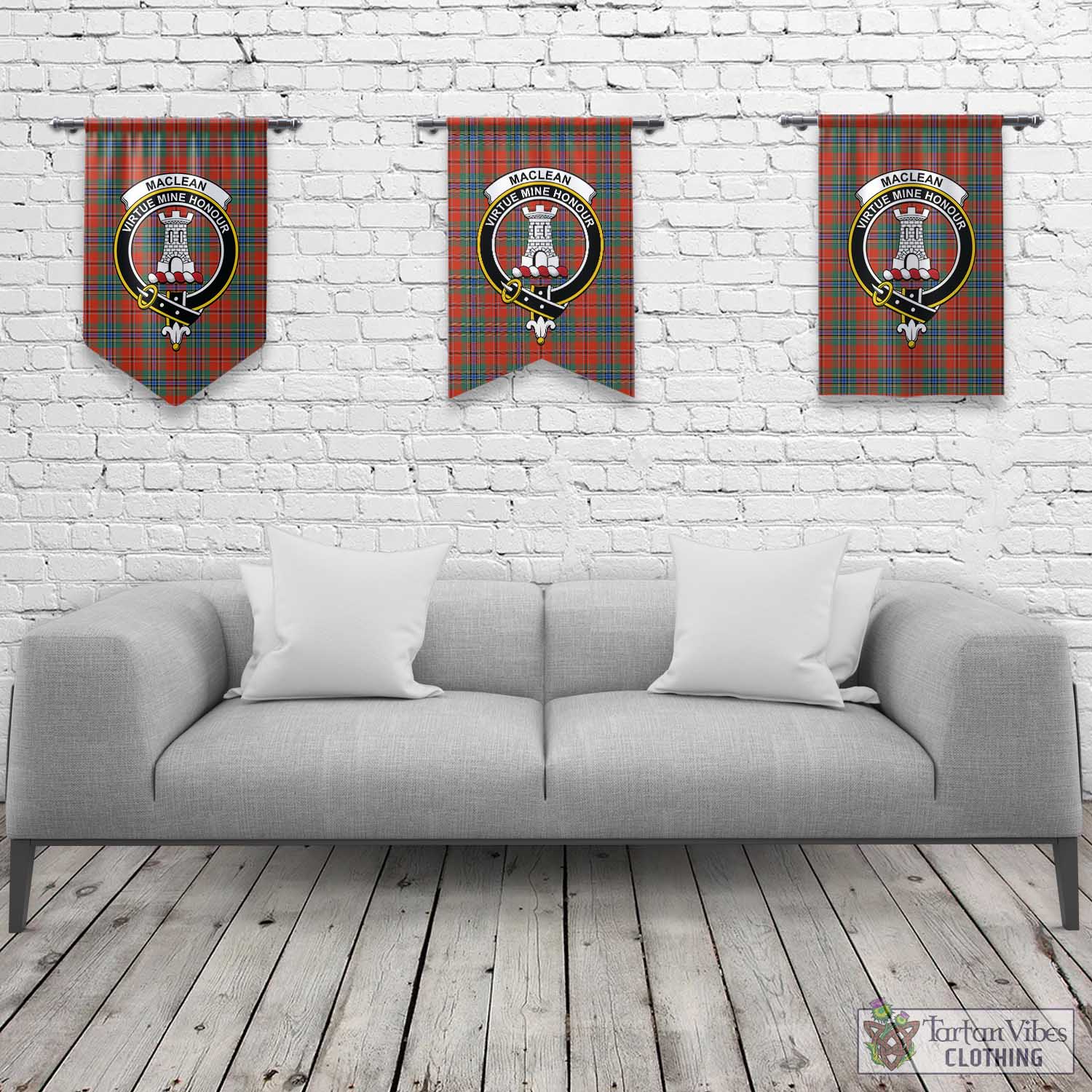 Tartan Vibes Clothing MacLean of Duart Ancient Tartan Gonfalon, Tartan Banner with Family Crest