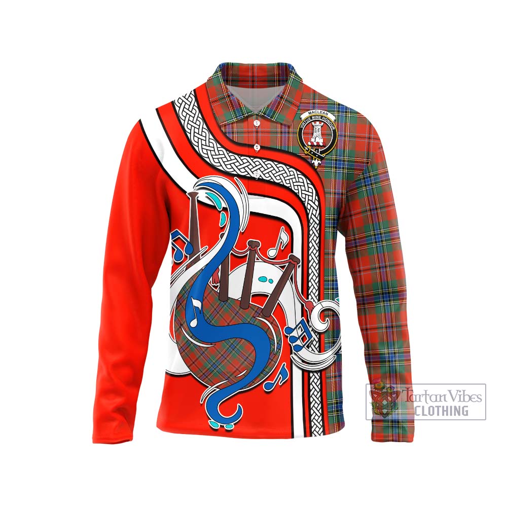 Tartan Vibes Clothing MacLean of Duart Ancient Tartan Long Sleeve Polo Shirt with Epic Bagpipe Style