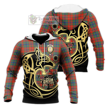 MacLean of Duart Ancient Tartan Knitted Hoodie with Family Crest Celtic Wolf Style