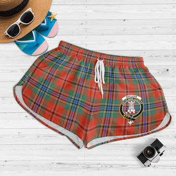 MacLean of Duart Ancient Tartan Womens Shorts with Family Crest