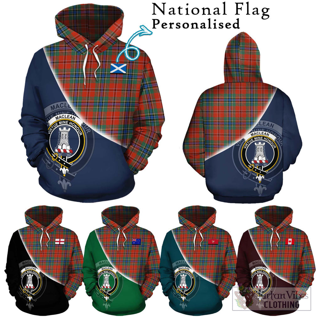 MacLean of Duart Ancient Tartan Hoodie with Personalised National Flag and Family Crest Half Style Zip Hoodie - Tartanvibesclothing Shop