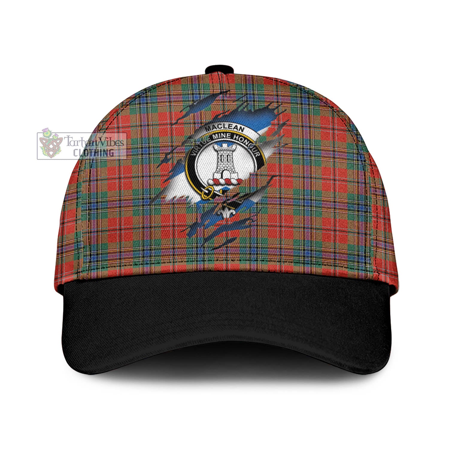 Tartan Vibes Clothing MacLean of Duart Ancient Tartan Classic Cap with Family Crest In Me Style