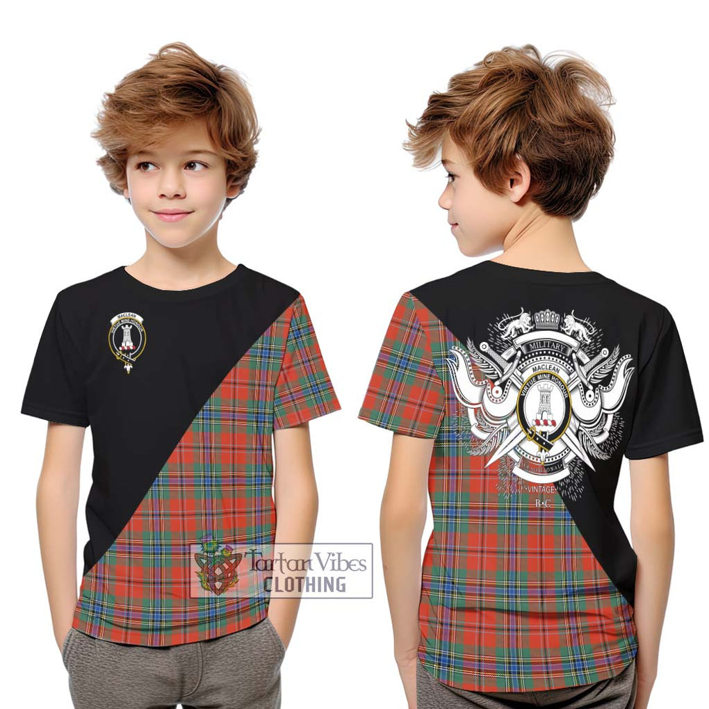 MacLean of Duart Ancient Tartan Kid T-Shirt with Family Crest and Military Logo Style Youth XL Size14 - Tartanvibesclothing Shop