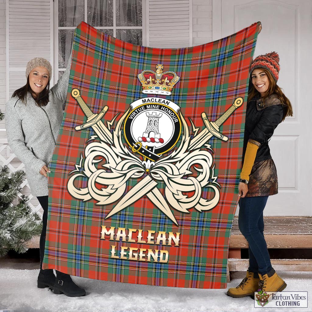 Tartan Vibes Clothing MacLean of Duart Ancient Tartan Blanket with Clan Crest and the Golden Sword of Courageous Legacy