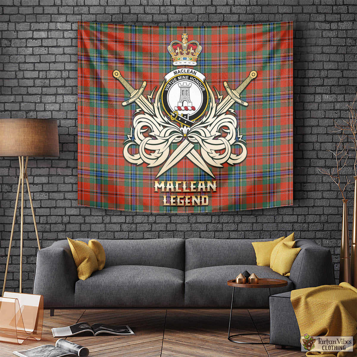 Tartan Vibes Clothing MacLean of Duart Ancient Tartan Tapestry with Clan Crest and the Golden Sword of Courageous Legacy