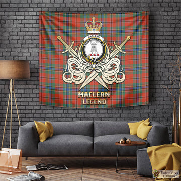 MacLean of Duart Ancient Tartan Tapestry with Clan Crest and the Golden Sword of Courageous Legacy