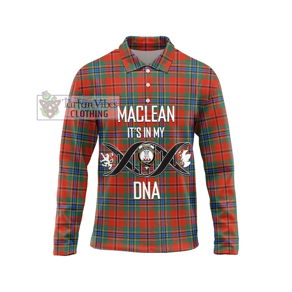 MacLean of Duart Ancient Tartan Long Sleeve Polo Shirt with Family Crest DNA In Me Style Unisex - Tartanvibesclothing Shop