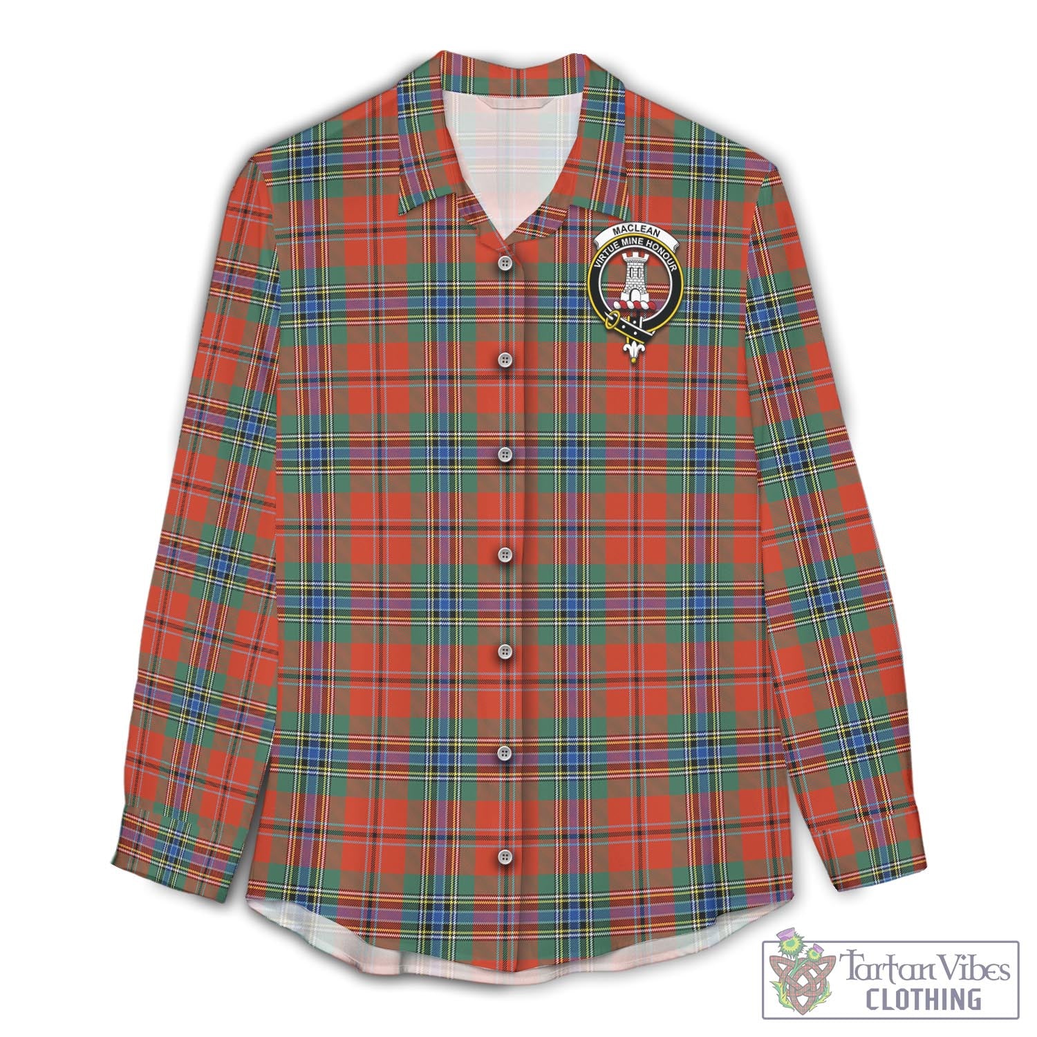 Tartan Vibes Clothing MacLean of Duart Ancient Tartan Womens Casual Shirt with Family Crest