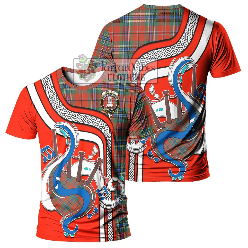 MacLean of Duart Ancient Tartan T-Shirt with Epic Bagpipe Style - Tartanvibesclothing Shop