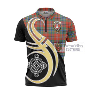 MacLean of Duart Ancient Tartan Zipper Polo Shirt with Family Crest and Celtic Symbol Style