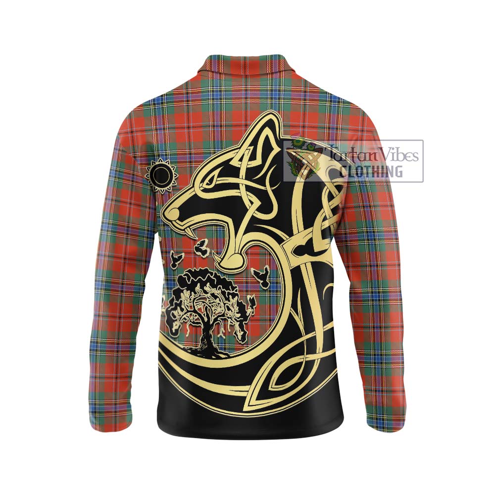 MacLean of Duart Ancient Tartan Long Sleeve Polo Shirt with Family Crest Celtic Wolf Style - Tartanvibesclothing Shop