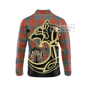 MacLean of Duart Ancient Tartan Long Sleeve Polo Shirt with Family Crest Celtic Wolf Style