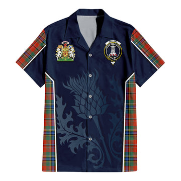 MacLean of Duart Ancient Tartan Short Sleeve Button Up Shirt with Family Crest and Scottish Thistle Vibes Sport Style