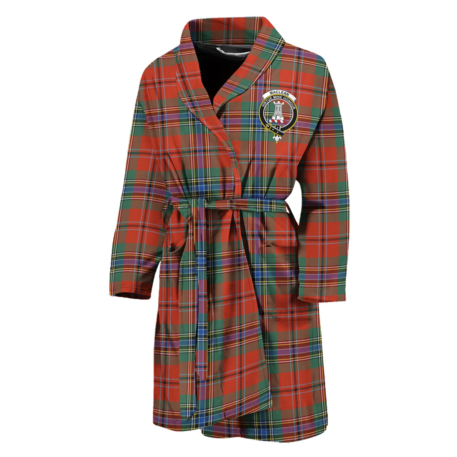 MacLean of Duart Ancient Tartan Bathrobe with Family Crest Unisex M - Tartan Vibes Clothing