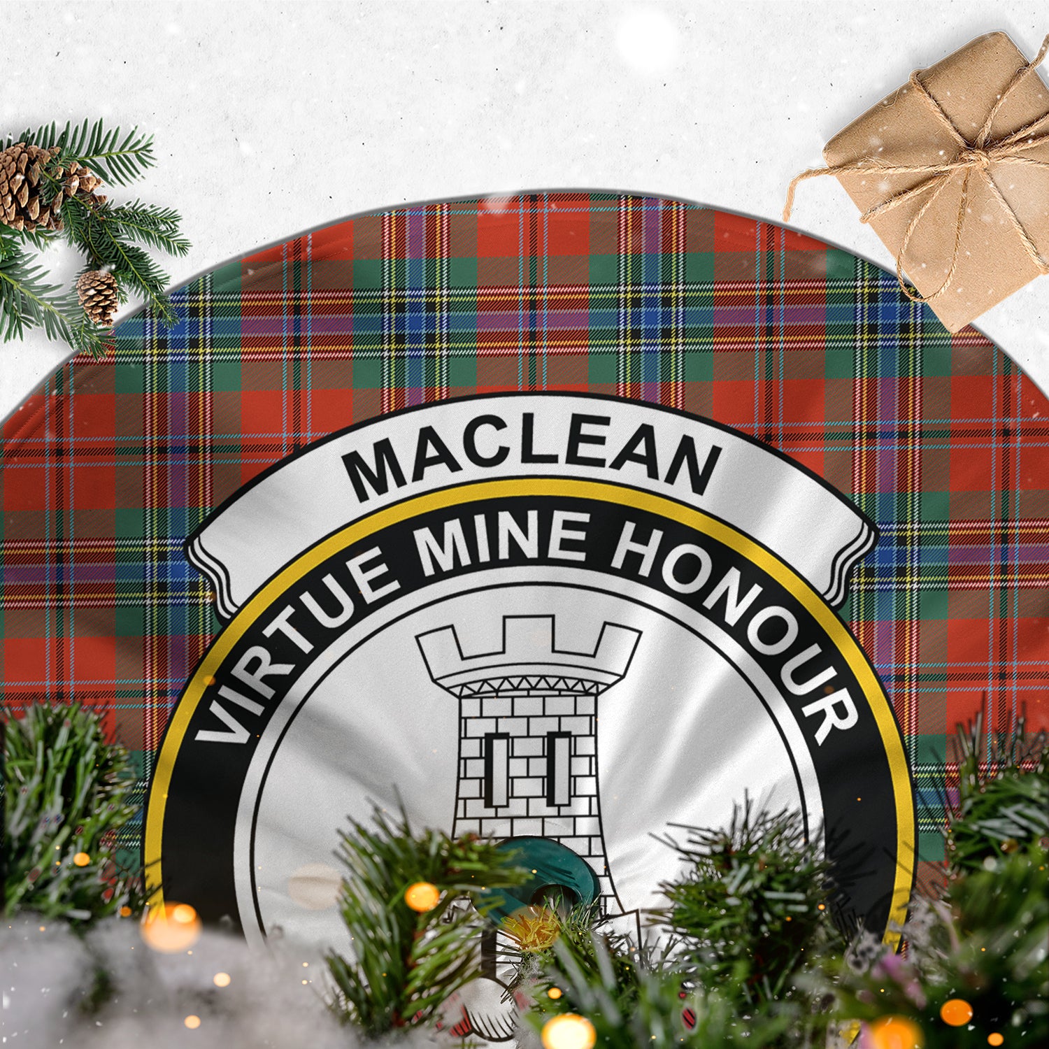 MacLean of Duart Ancient Tartan Christmas Tree Skirt with Family Crest - Tartanvibesclothing