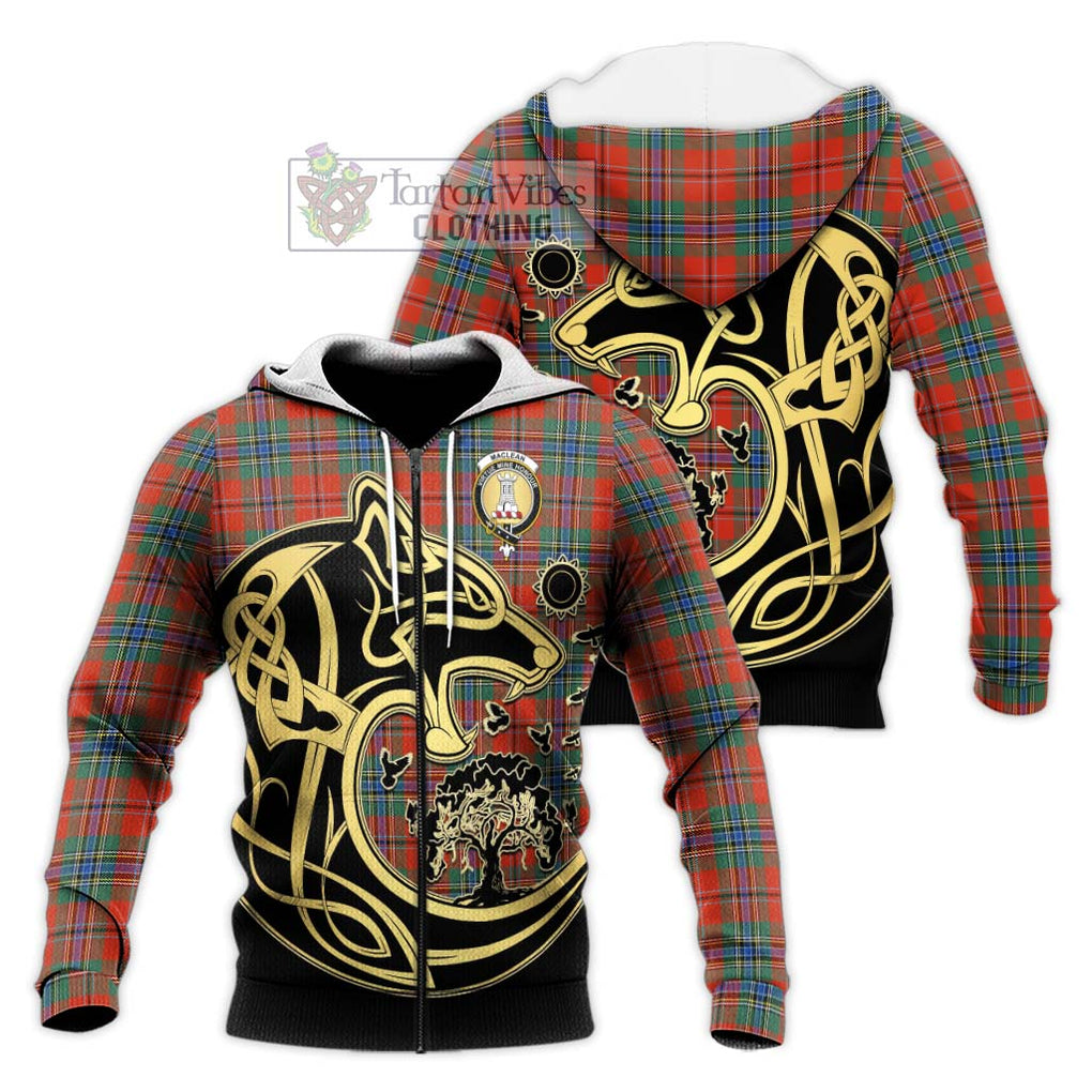 MacLean of Duart Ancient Tartan Knitted Hoodie with Family Crest Celtic Wolf Style Unisex Knitted Zip Hoodie - Tartan Vibes Clothing