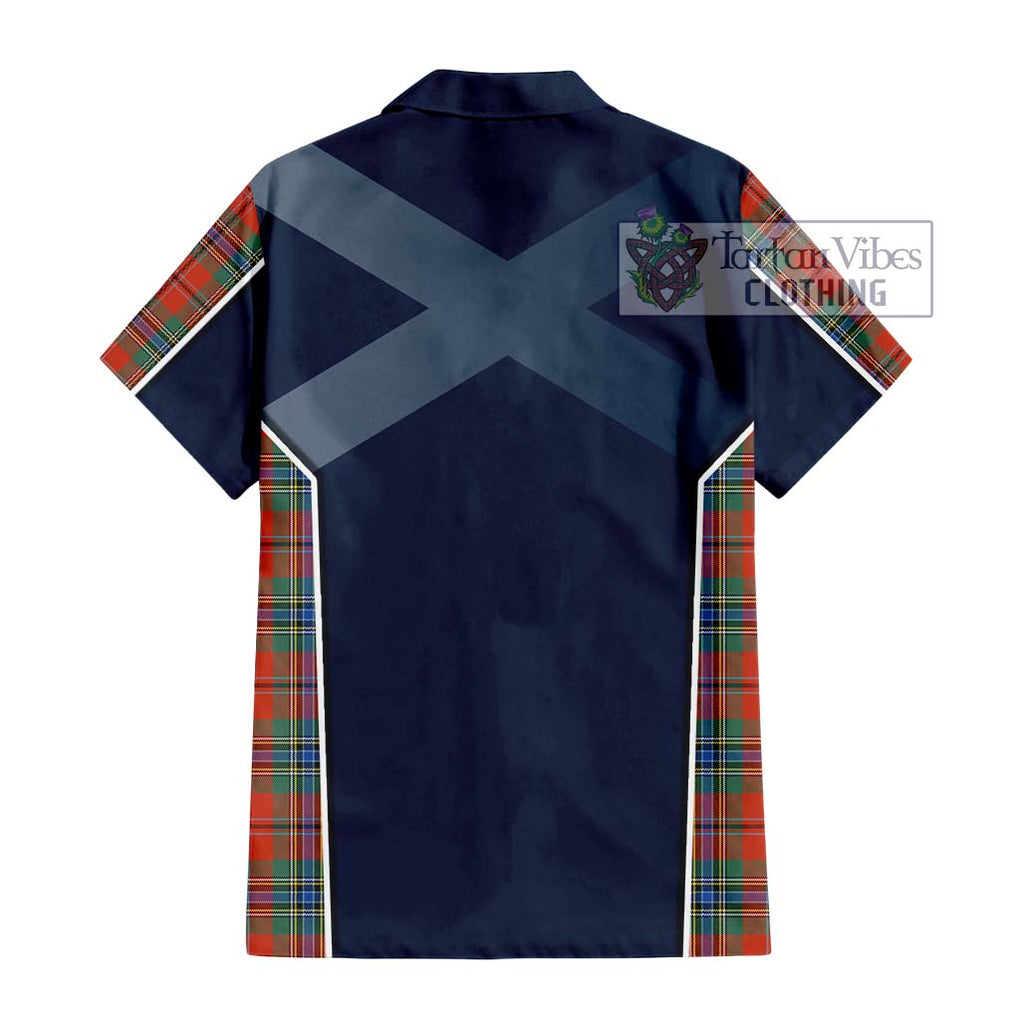 MacLean of Duart Ancient Tartan Short Sleeve Button Shirt with Family Crest and Lion Rampant Vibes Sport Style - Tartan Vibes Clothing