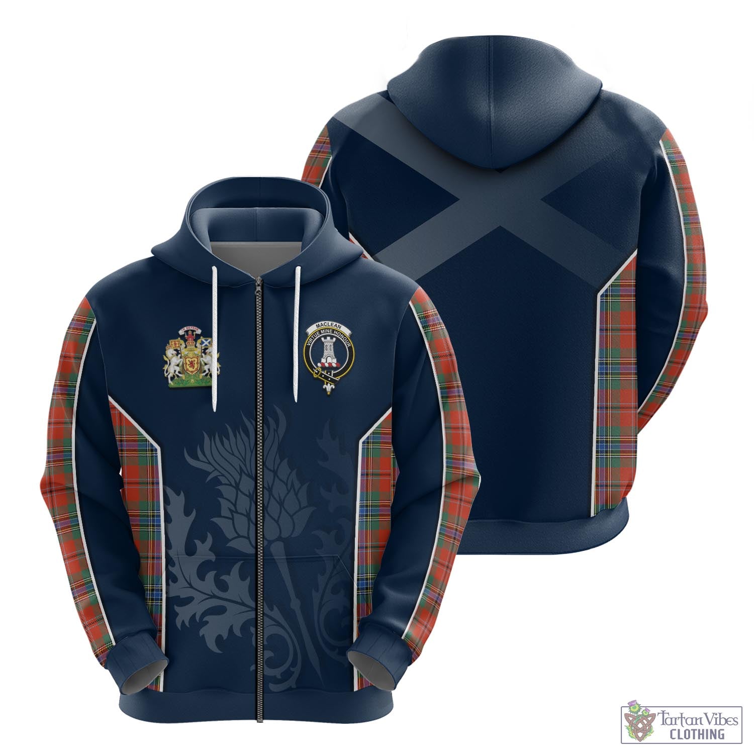 Tartan Vibes Clothing MacLean of Duart Ancient Tartan Hoodie with Family Crest and Scottish Thistle Vibes Sport Style