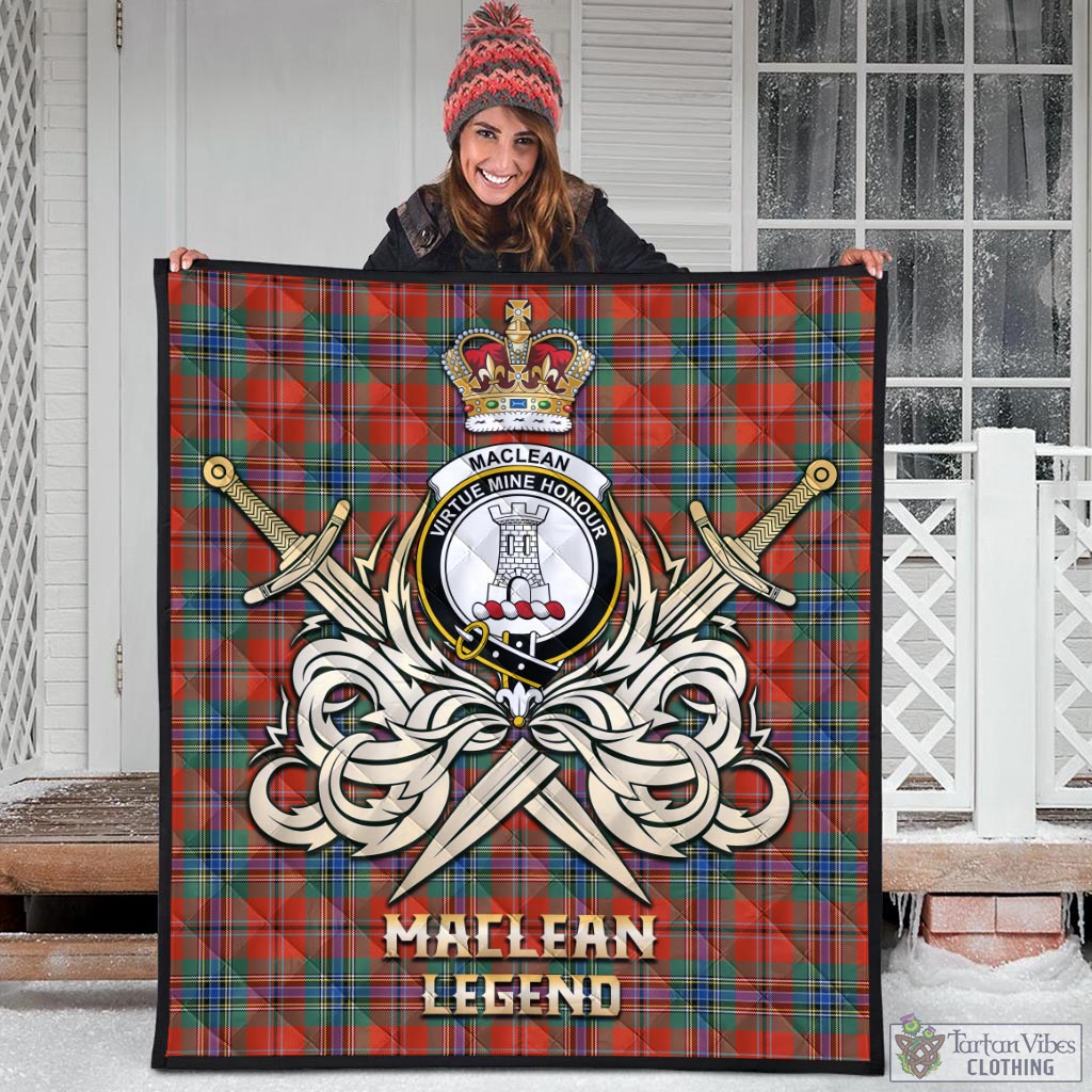 Tartan Vibes Clothing MacLean of Duart Ancient Tartan Quilt with Clan Crest and the Golden Sword of Courageous Legacy