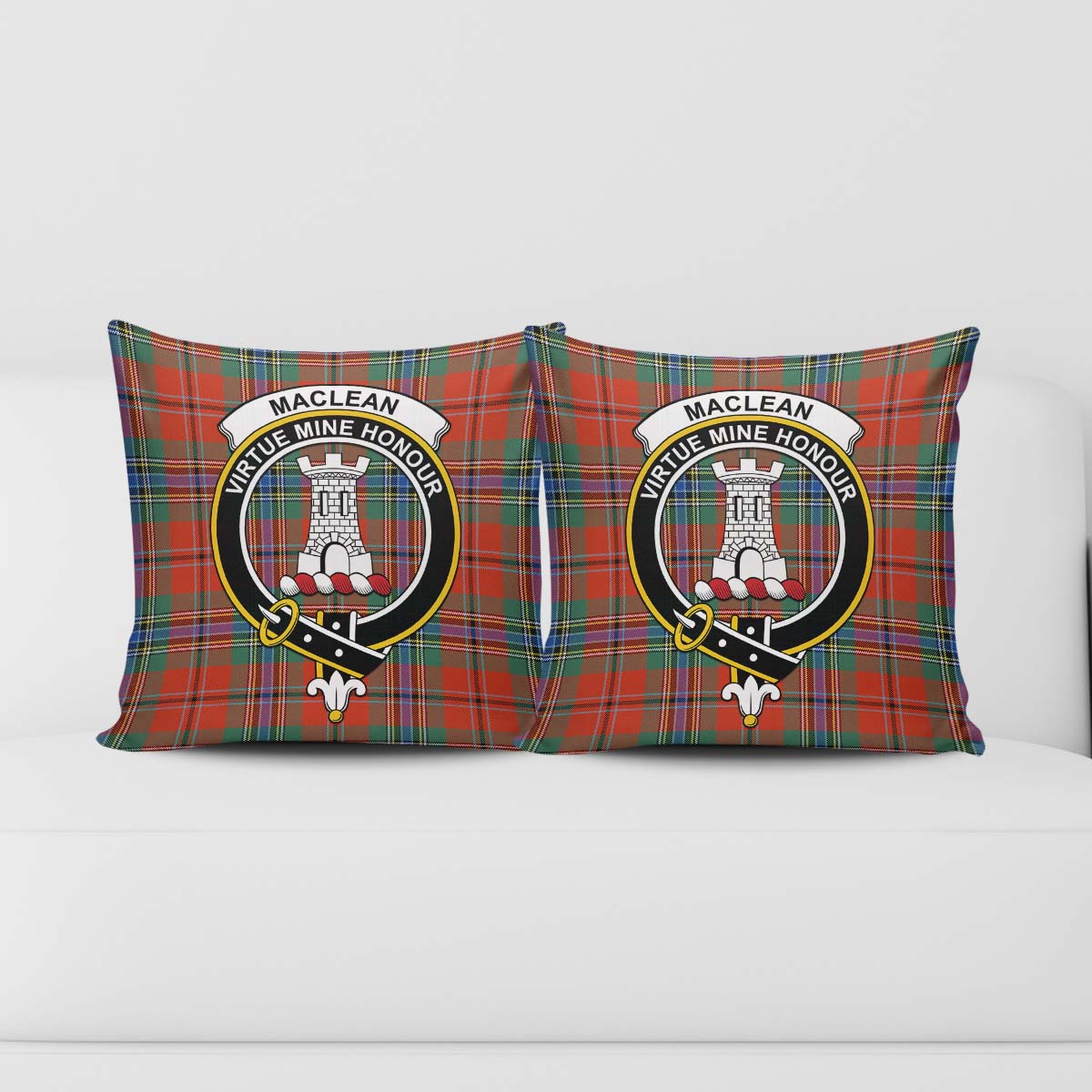 MacLean of Duart Ancient Tartan Pillow Cover with Family Crest - Tartanvibesclothing