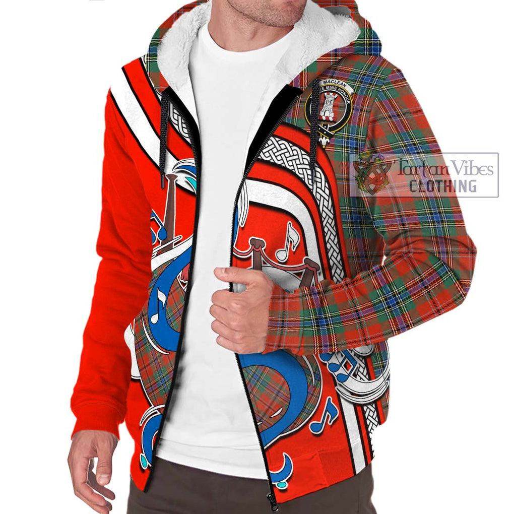 MacLean of Duart Ancient Tartan Sherpa Hoodie with Epic Bagpipe Style Unisex - Tartanvibesclothing Shop