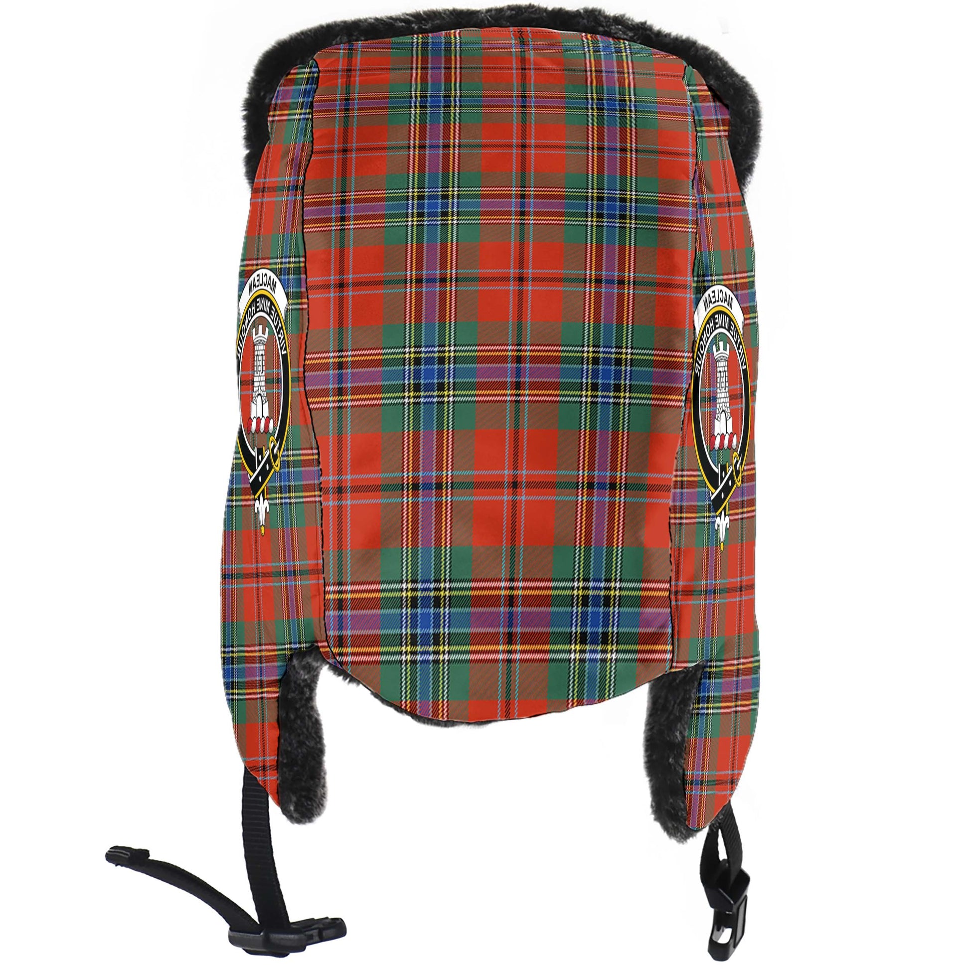 MacLean of Duart Ancient Tartan Winter Trapper Hat with Family Crest - Tartanvibesclothing