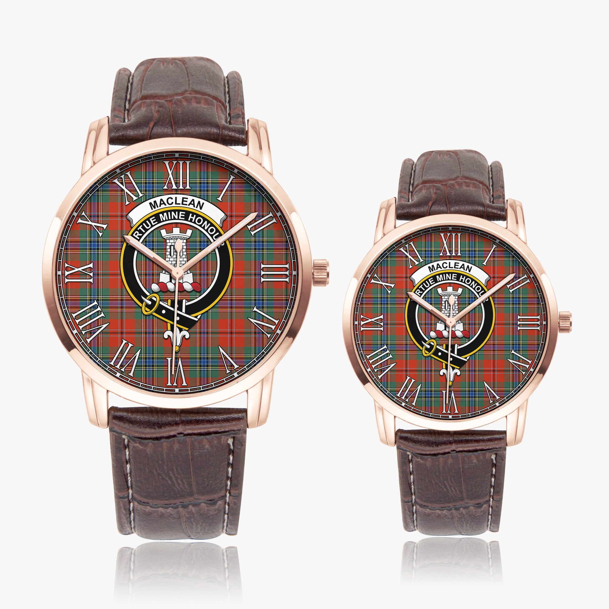 MacLean of Duart Ancient Tartan Family Crest Leather Strap Quartz Watch - Tartanvibesclothing