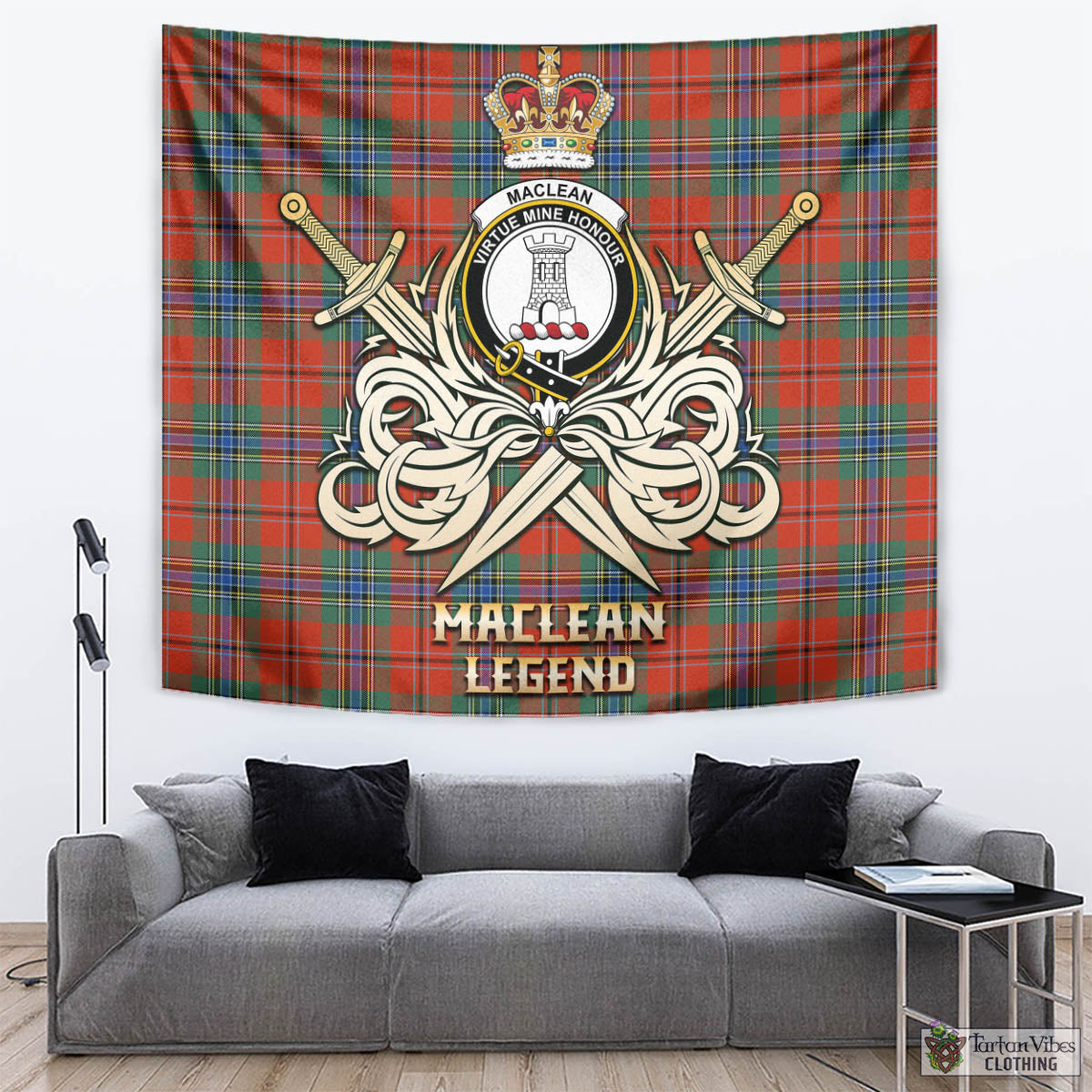 Tartan Vibes Clothing MacLean of Duart Ancient Tartan Tapestry with Clan Crest and the Golden Sword of Courageous Legacy