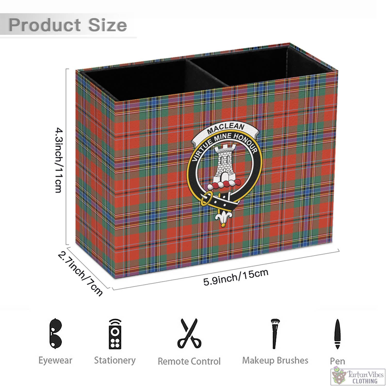 Tartan Vibes Clothing MacLean of Duart Ancient Tartan Pen Holder with Family Crest