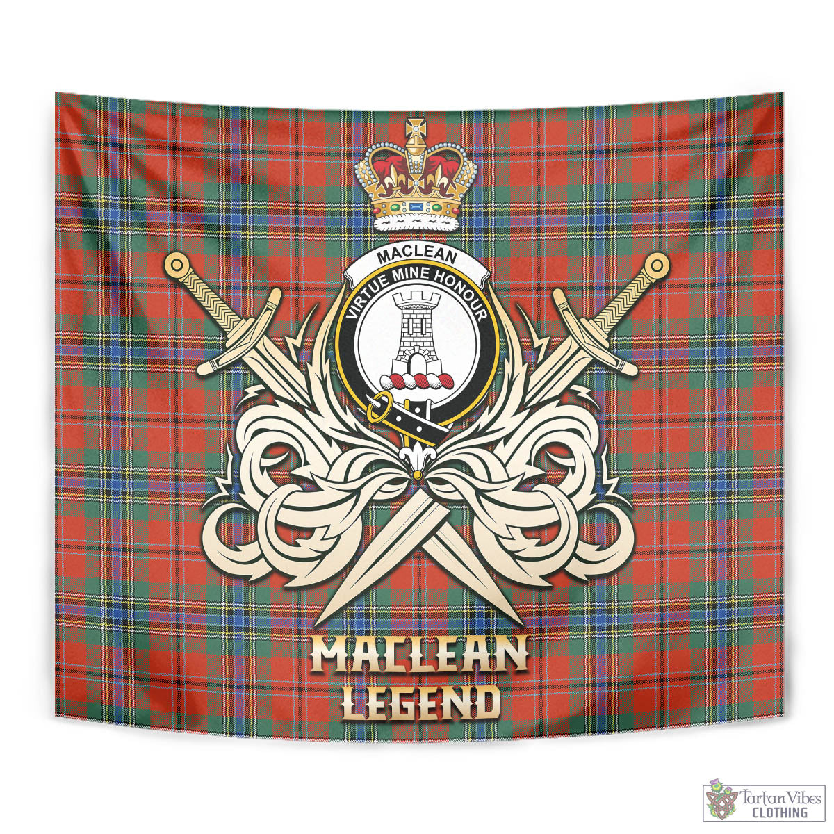 Tartan Vibes Clothing MacLean of Duart Ancient Tartan Tapestry with Clan Crest and the Golden Sword of Courageous Legacy