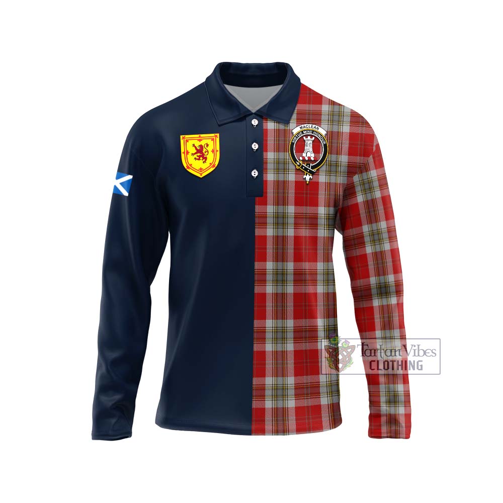 Tartan Vibes Clothing MacLean of Duart Dress Red Tartan Long Sleeve Polo Shirt with Scottish Lion Royal Arm Half Style