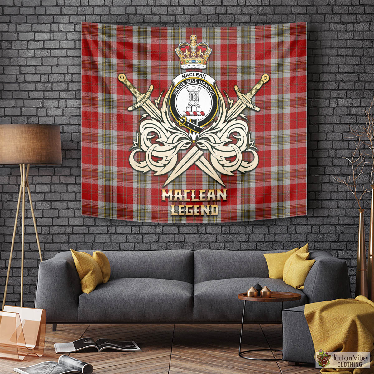 Tartan Vibes Clothing MacLean of Duart Dress Red Tartan Tapestry with Clan Crest and the Golden Sword of Courageous Legacy