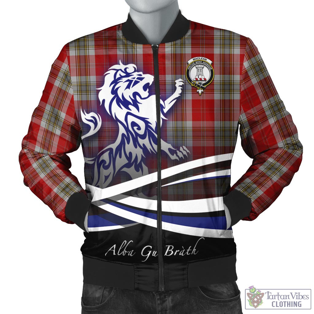 Tartan Vibes Clothing MacLean of Duart Dress Red Tartan Bomber Jacket with Alba Gu Brath Regal Lion Emblem