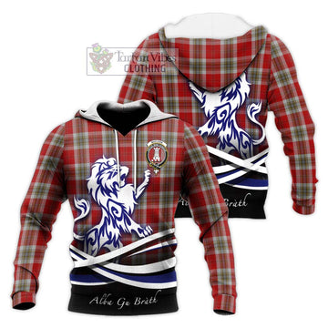 MacLean of Duart Dress Red Tartan Knitted Hoodie with Alba Gu Brath Regal Lion Emblem