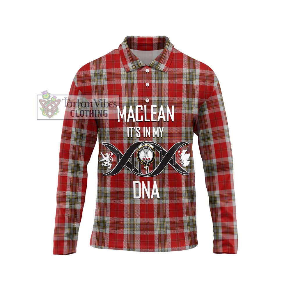 MacLean of Duart Dress Red Tartan Long Sleeve Polo Shirt with Family Crest DNA In Me Style Unisex - Tartanvibesclothing Shop