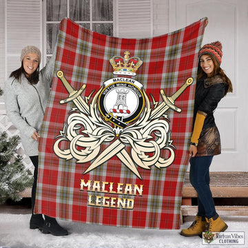 MacLean of Duart Dress Red Tartan Blanket with Clan Crest and the Golden Sword of Courageous Legacy